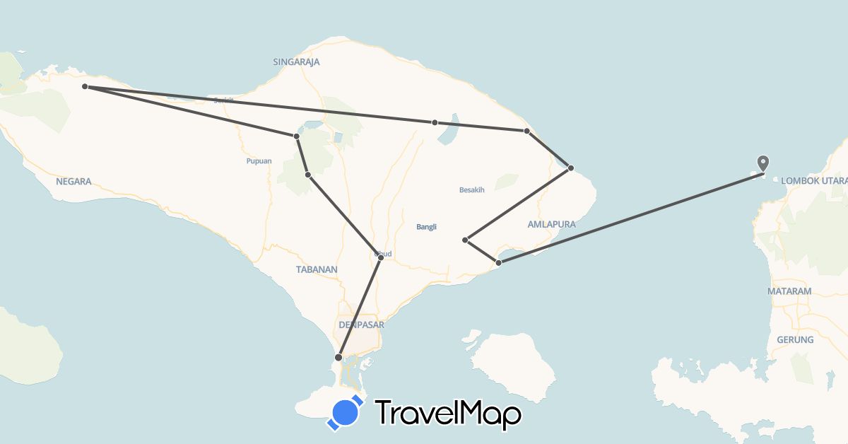 TravelMap itinerary: driving, motorbike in Indonesia (Asia)